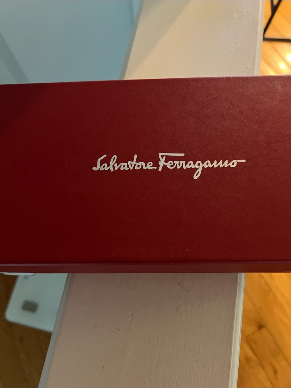 Salvatore Ferragamo Light Blue and Purple Ballet Flats with Red Bow - Picture 3 of 12
